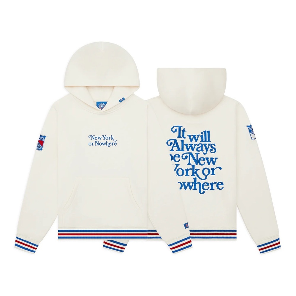 NYON Cream Crewneck Hoodie with Blue 'New York or Nowhere' Script